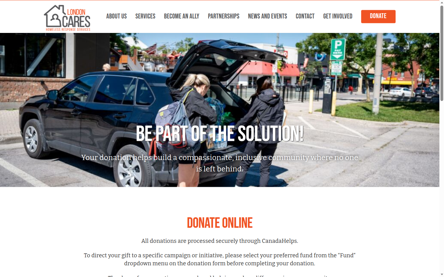 London Cares donate page. The online form was not on the screen that day.